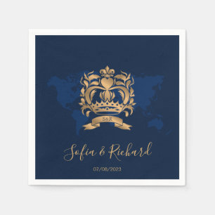 Passport Destination Wedding Gold Navy World Map  Napkin