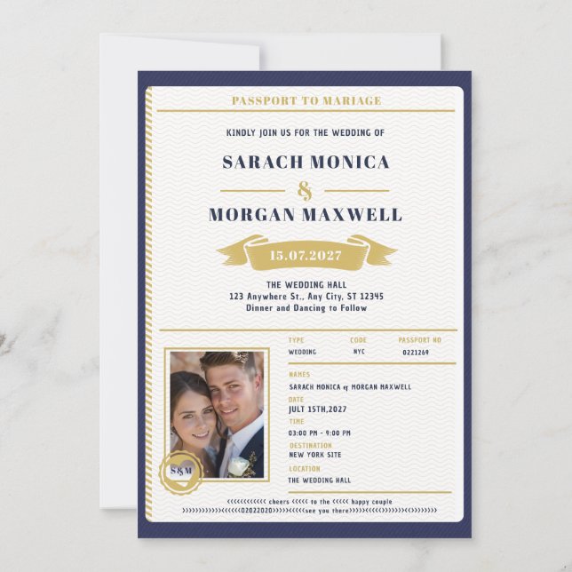 Passport Destination Wedding Monogram Invitation (Back)