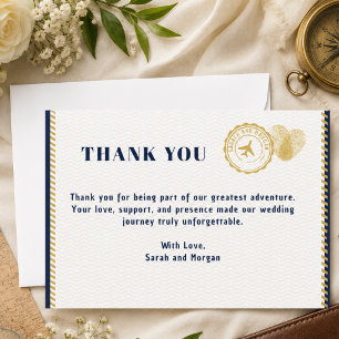 Passport Destination Wedding Monogram Travel Thank You Card