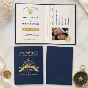 Passport Destination Wedding Nautical Navy Blue Invitation