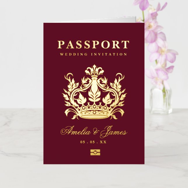 Passport Destination Wedding real Foil invitation (Orchid)