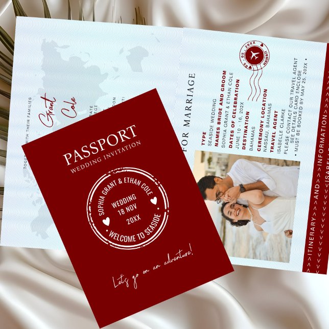 Passport Destination Wedding red invitation (Creator Uploaded)