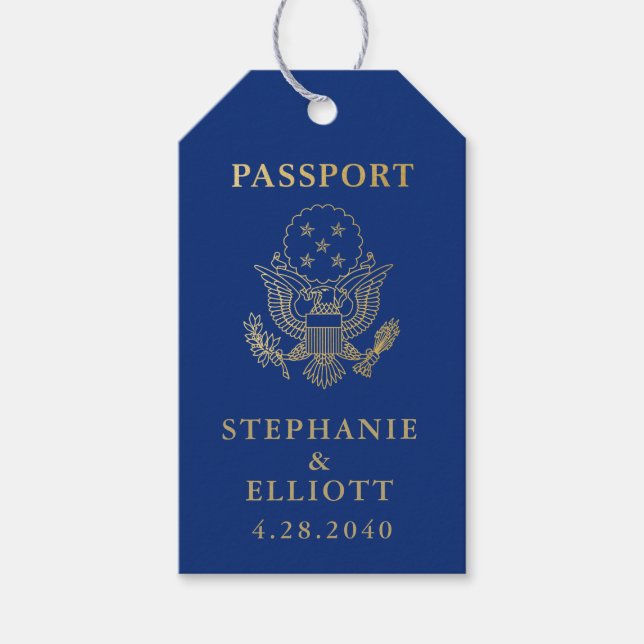 Passport Eagle Emblem Travel Theme Favour Tag (Front)