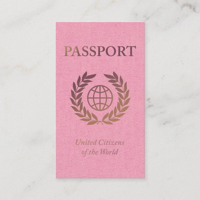 passport gold and pink with social media links business card (Front)