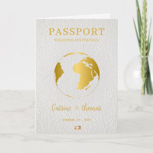 Passport Gold World Map Modern Destination Invitation