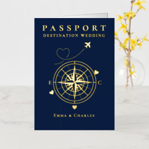 Passport Navy Blue Gold Wedding Save The Date Foil Holiday Card