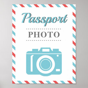 Passport Photo Booth Airline Travel Party Blue Red Poster