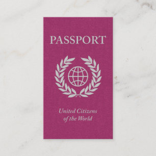 passport pink with social media links business card