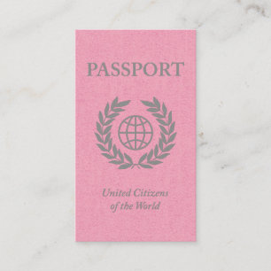 passport pink with social media links business card