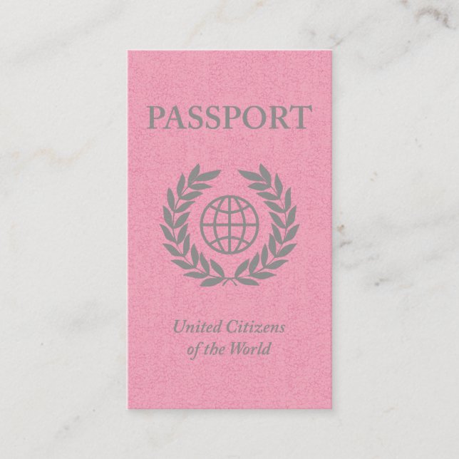 passport pink with social media links business card (Front)