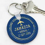 Passport Stamp Jamaica Destination Wedding Blue Key Ring<br><div class="desc">Blue and yellow passport stamp keychain for a destination wedding in Jamaica.  Customise it with your location and date.  Also great for a family vacation favour.</div>