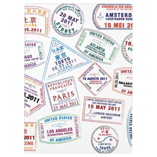 Passport Stamp Pattern Print Clipboard (Back)