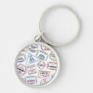 Passport Stamp Pattern Print Key Ring
