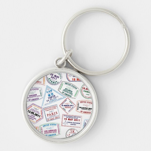 Passport Stamp Pattern Print Key Ring (Front)