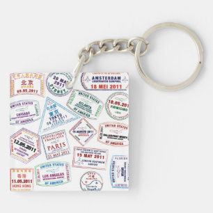 Passport Stamp Pattern Print Key Ring