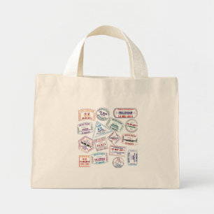 Passport Stamp Pattern Print Mini Tote Bag