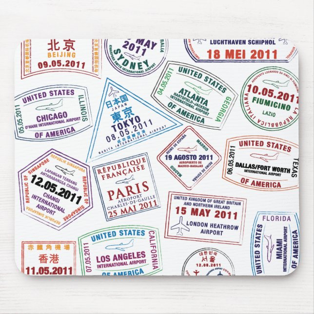 Passport Stamp Pattern Print Mouse Mat (Front)