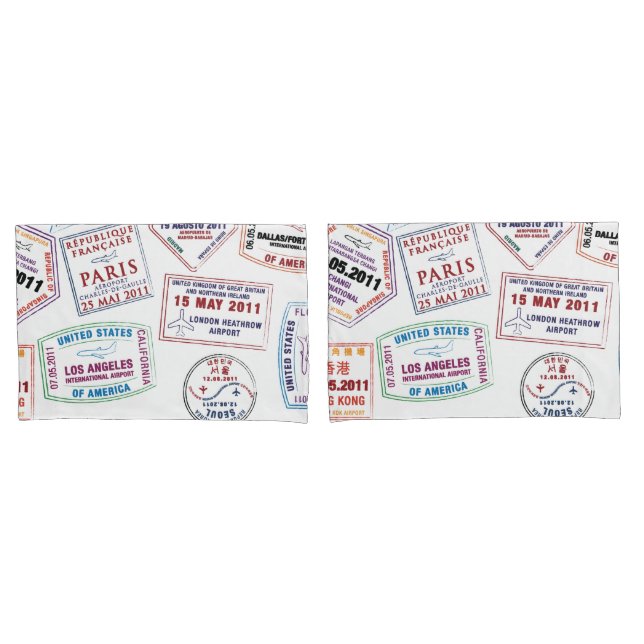Passport Stamp Pattern Print Pillowcase (Front-Set)