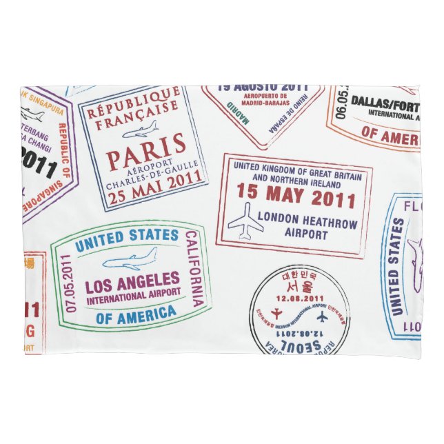 Passport Stamp Pattern Print Pillowcase (Front)
