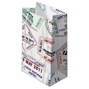 Passport Stamp Pattern Print Small Gift Bag