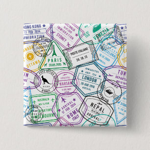Passport Stamps Addict Retro World Traveler  15 Cm Square Badge