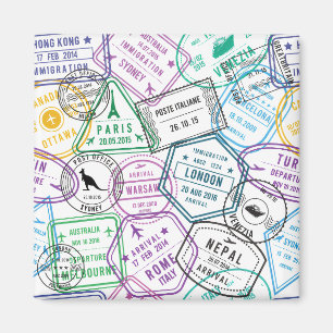 Passport Stamps Addict Retro World Traveler  Magnet