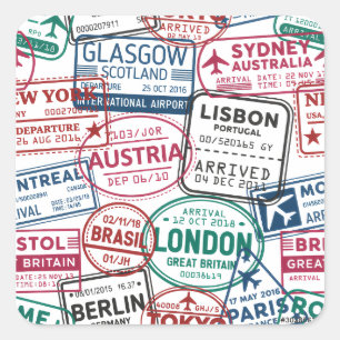 Passport Stamps Addict Retro World Traveler  Square Sticker