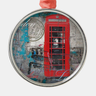 passport stamps London Red Telephone Booth Metal Tree Decoration