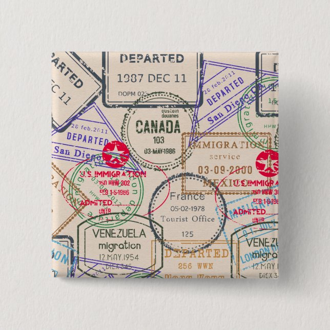 Passport Stamps Travel 15 Cm Square Badge (Front)