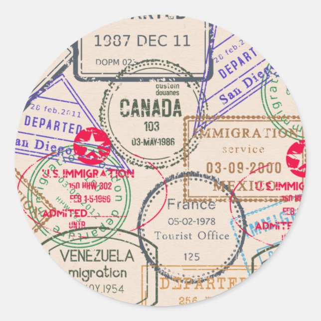 Passport Stamps Travel Classic Round Sticker (Front)