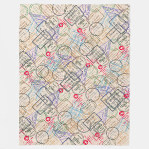 Passport Stamps Travel Fleece Blanket