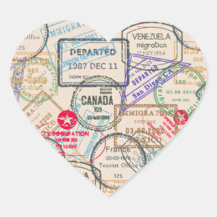 Passport Stamps Travel Heart Sticker