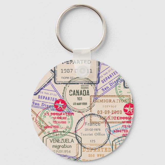 Passport Stamps Travel Key Ring (Front)