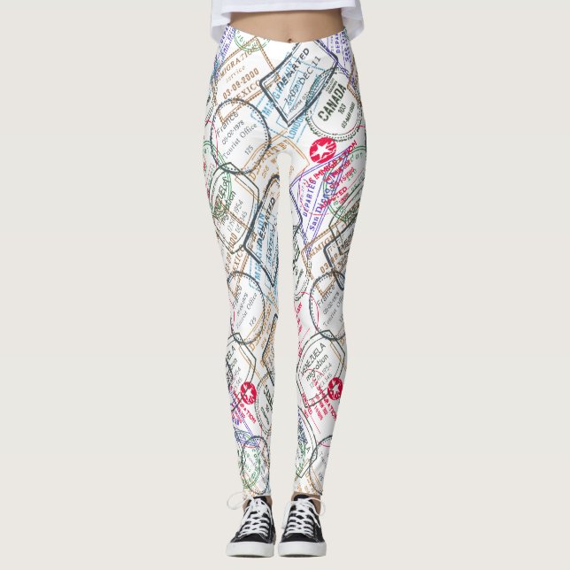 Passport Stamps Travel Leggings (Front)