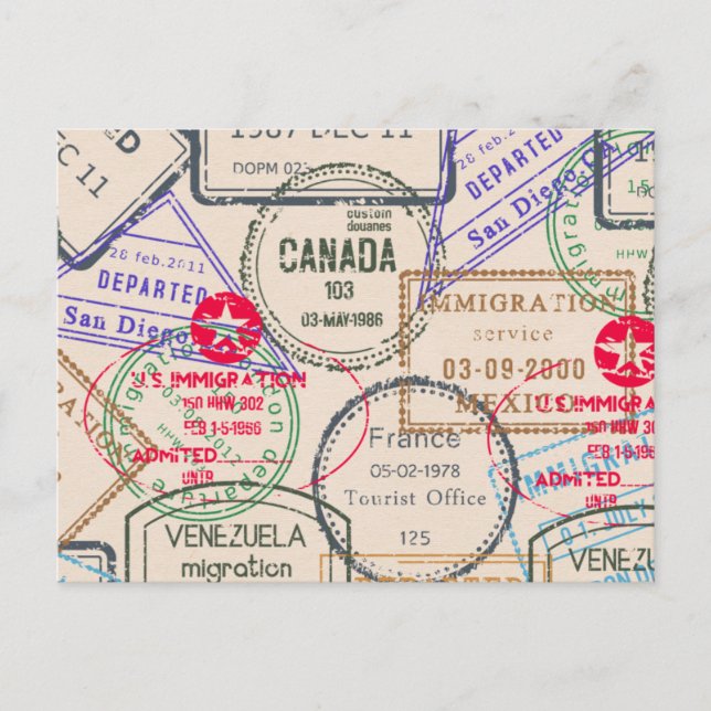 Passport Stamps Travel Postcard (Front)