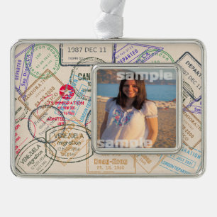 Passport Stamps Travel Silver Plated Framed Ornament