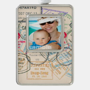 Passport Stamps Travel Silver Plated Framed Ornament