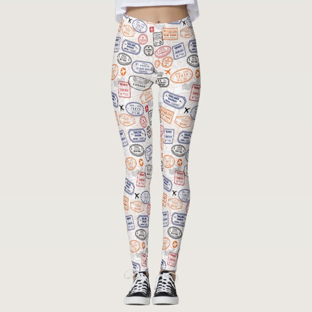 Passport stamps traveller world destinations leggings (Front)