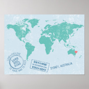 Passport Stamps World Map Guest Signature Poster