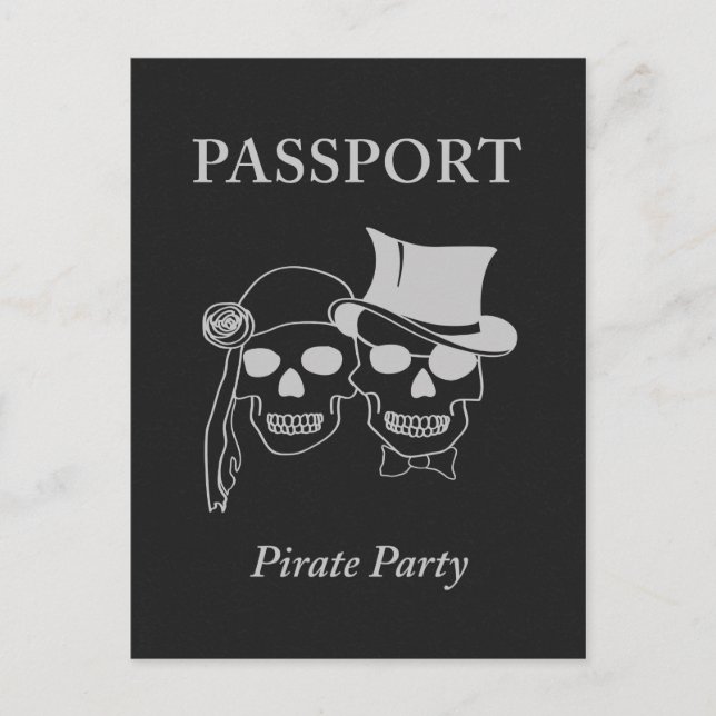 passport to a pirate party invitation postcard (Front)