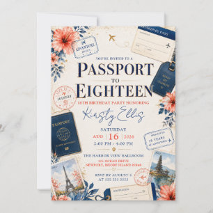 Passport to Eighteen Birthday Party Invitation