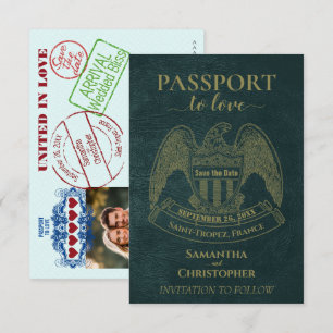Passport to Love Creative Destination Wedding Teal Save The Date