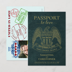 Passport to Love Cute Fun Destination Wedding Teal Save The Date