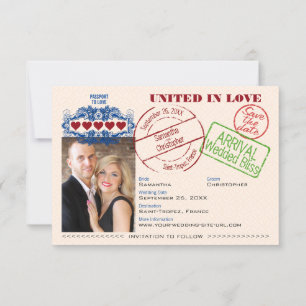 Passport to Love Destination Wedding Fun Orange Save The Date