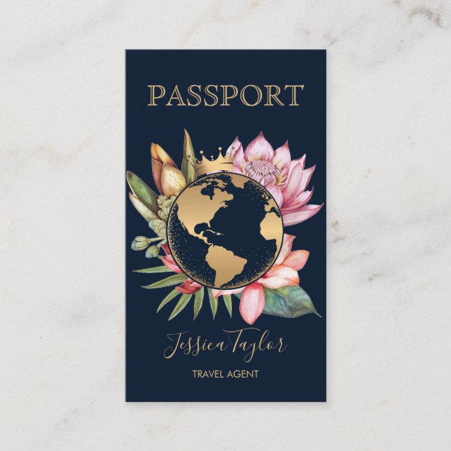 Passport Travel Agency World Map Boarding Pass Business Card (Front)