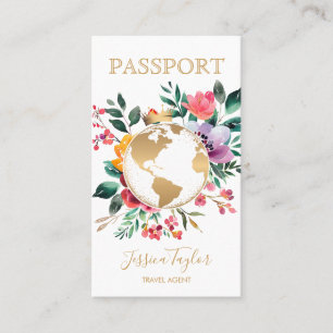 Passport Travel Agency World Map Boarding Pass Business Card