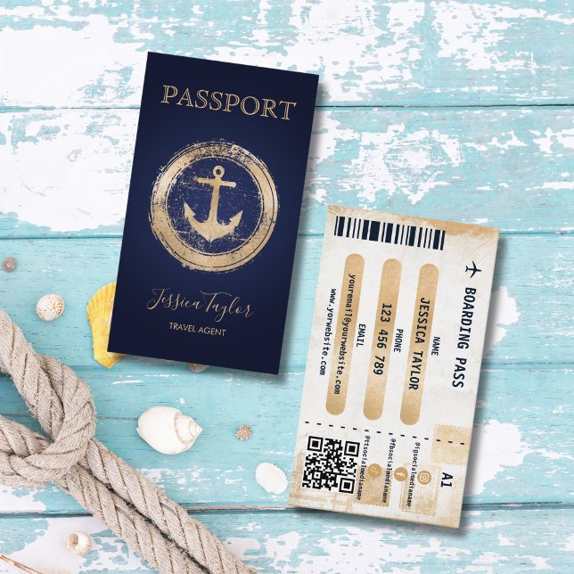 Passport Travel Agent World Map Boarding Pass Business Card (Creator Uploaded)