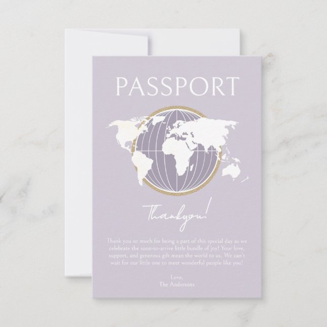 Passport Travel Baby Shower Thank you Card (Front)