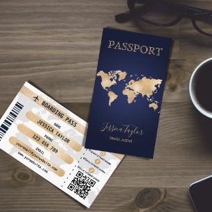 Passport Travel Makeup World Map Boarding Pass Business Card