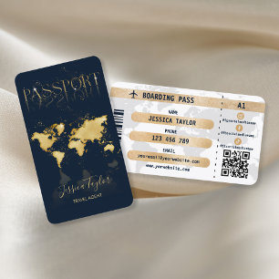 Passport Travel Makeup World Map Boarding Pass Business Card